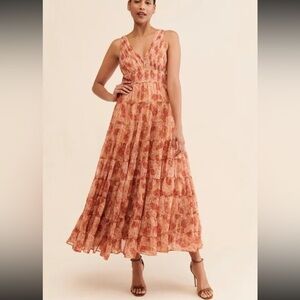 Anthropologie LET ME BE Floral Jacquard Tiered Maxi Dress NWOT